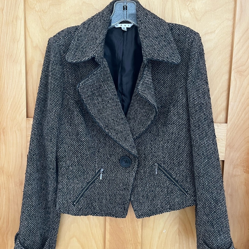Vintage CAbi Women's Black Tweed Moto Jacket -8